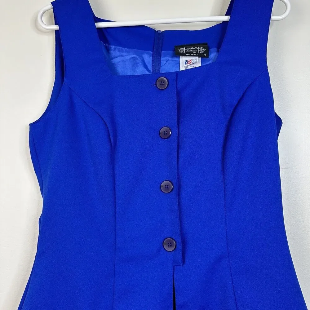 Vintage La Belle Fashion Inc USA Royal Blue 80s Peplum Dress Women's 11